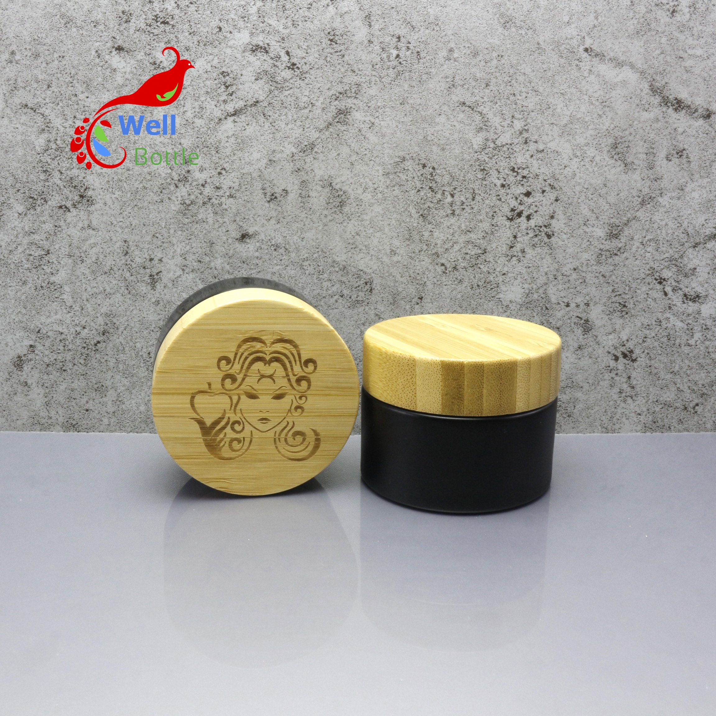 hot sale 30ml 50ml environmental empty wood lid candle glass cosmetic cream jar with bamboo lid BJ-606C