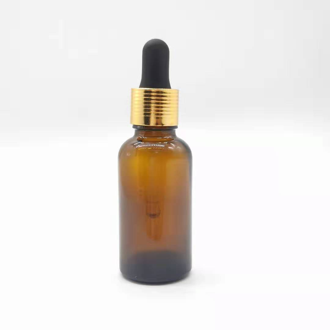 hot sale 30ml amber glass essential oil bottle with gold dropper