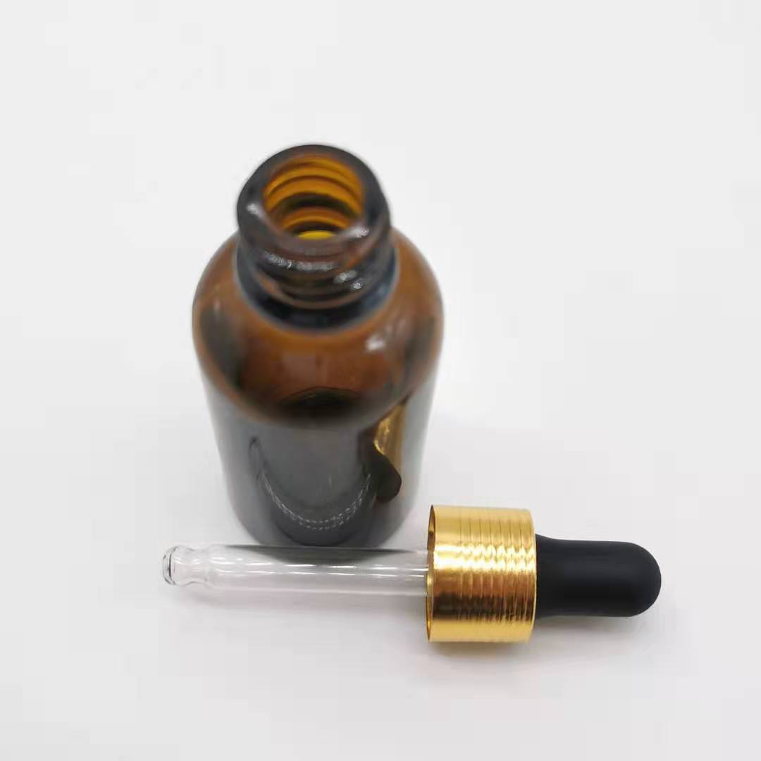 hot sale 30ml amber glass essential oil bottle with gold dropper
