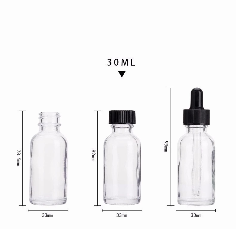 hot sale 30ml clear Boston round glass dropper bottle