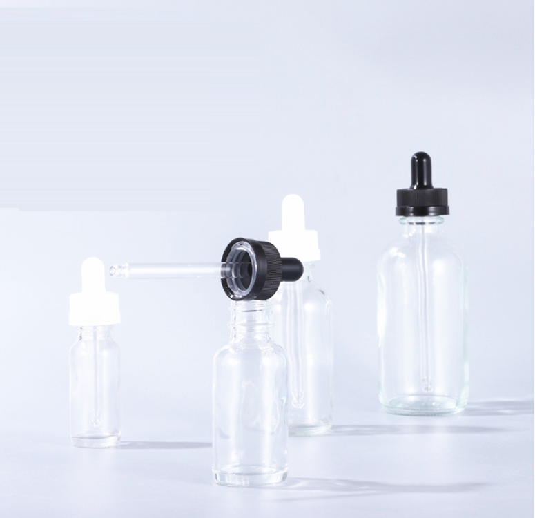 hot sale 30ml clear Boston round glass dropper bottle