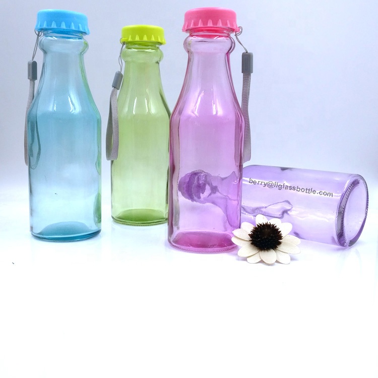 hot sale 400ml empty soda pop packaging 14oz pink glass drift bottle with screw cap
