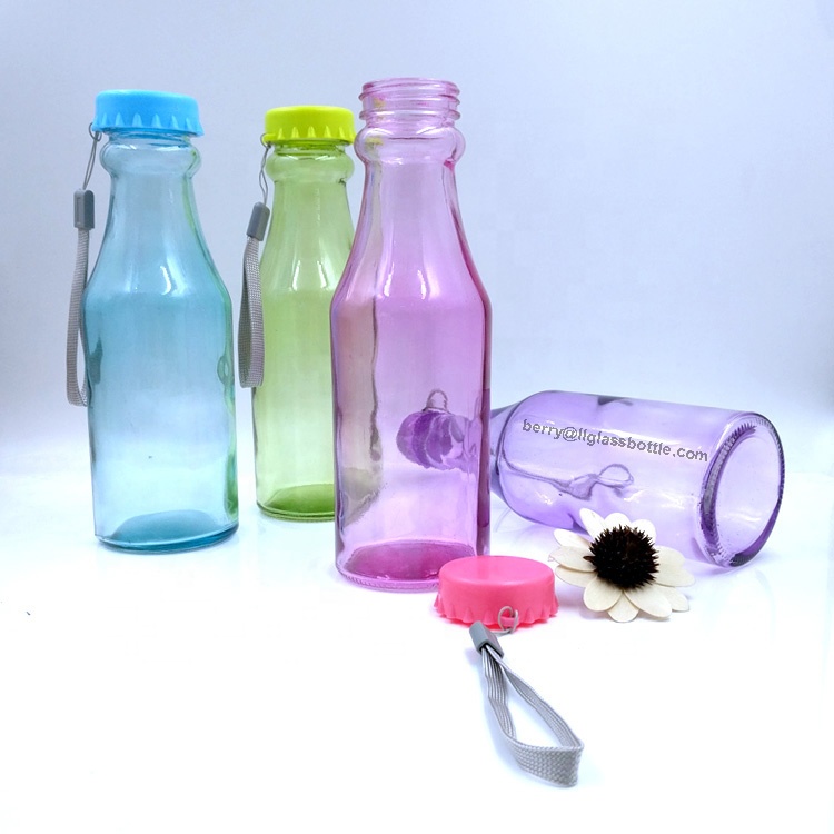 hot sale 400ml empty soda pop packaging 14oz pink glass drift bottle with screw cap