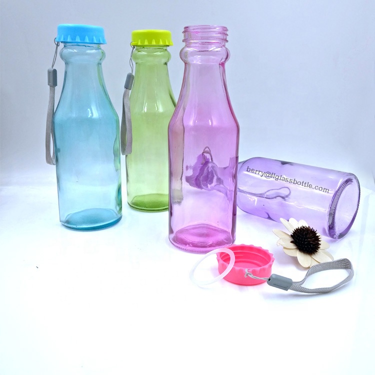 hot sale 400ml empty soda pop packaging 14oz pink glass drift bottle with screw cap