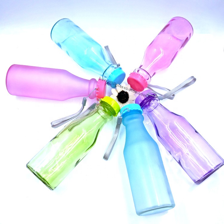 hot sale 400ml empty soda pop packaging 14oz pink glass drift bottle with screw cap