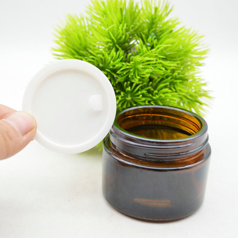 hot sale 50ml empty cosmetic cream hair gel food container amber glass jar with gold screw lid