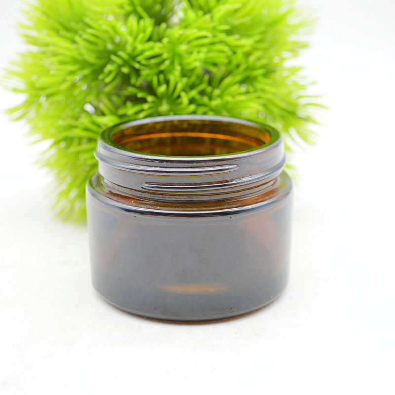 hot sale 50ml empty cosmetic cream hair gel food container amber glass jar with gold screw lid