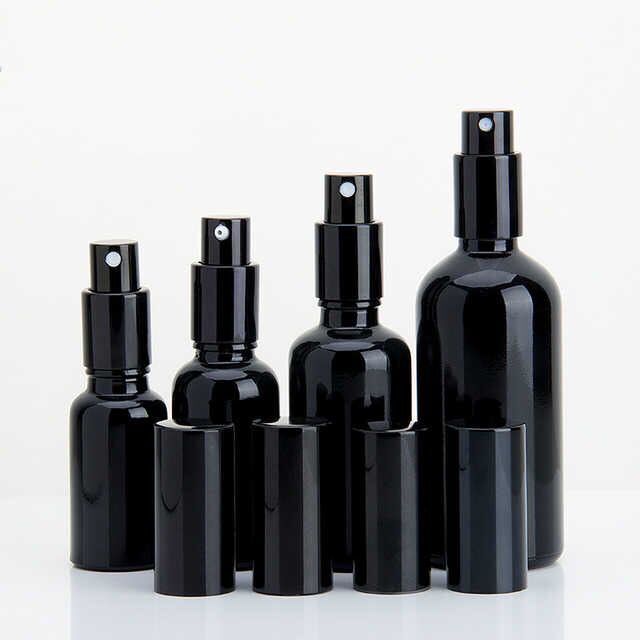 hot sale 5ml 10ml 15ml 20ml 30ml 50ml 100ml black glass  spray bottles frosted black bottle