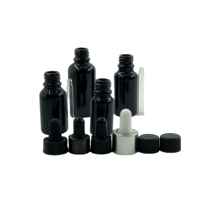 hot sale 5ml 10ml 20ml 30ml 50ml 100ml black essential oil glass bottle and dropper