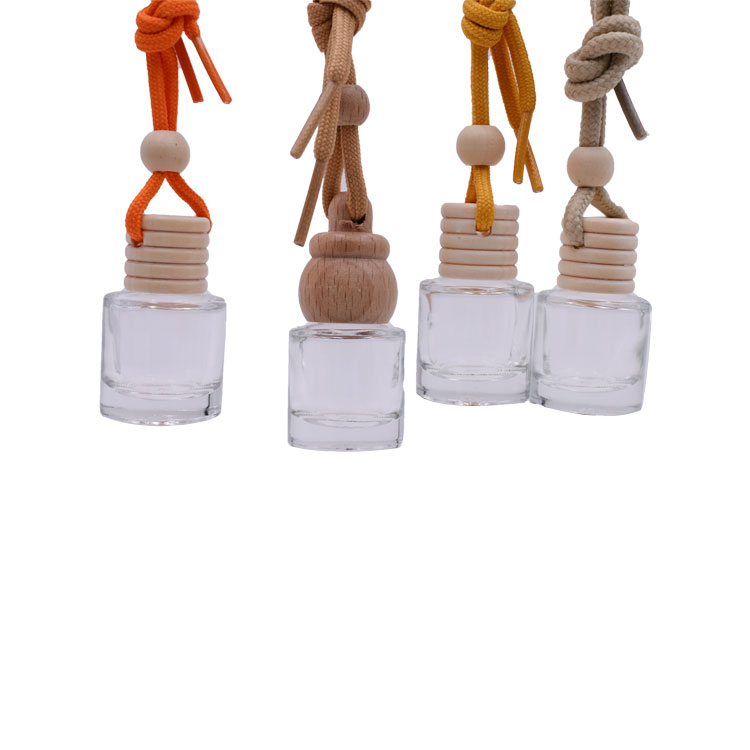 hot sale 8ml empty glass bottles car air freshener hanging car perfume bottles with wooden cap and ring