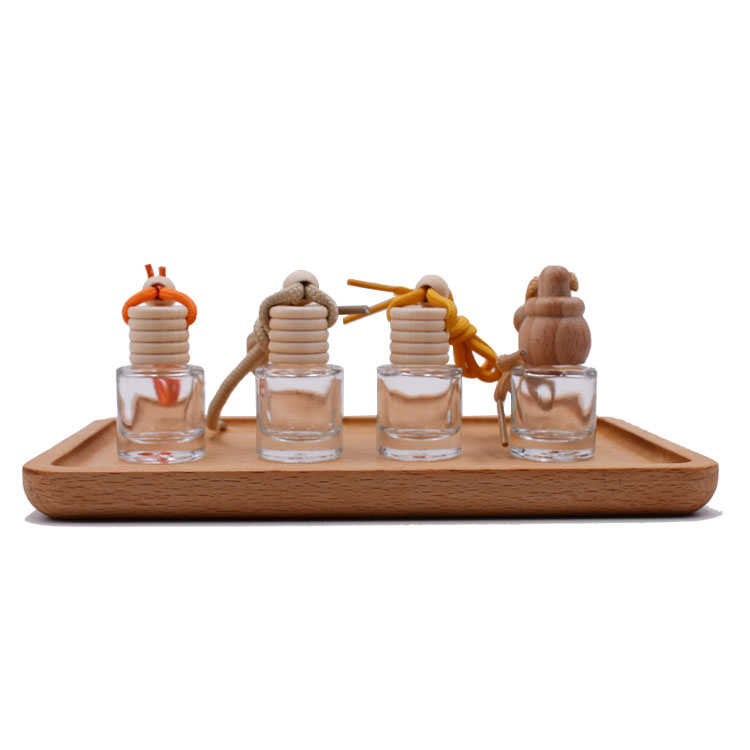 hot sale 8ml empty glass bottles car air freshener hanging car perfume bottles with wooden cap and ring