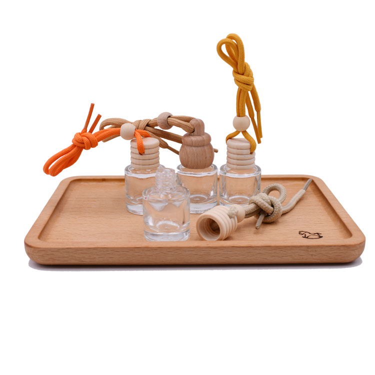 hot sale 8ml empty glass bottles car air freshener hanging car perfume bottles with wooden cap and ring