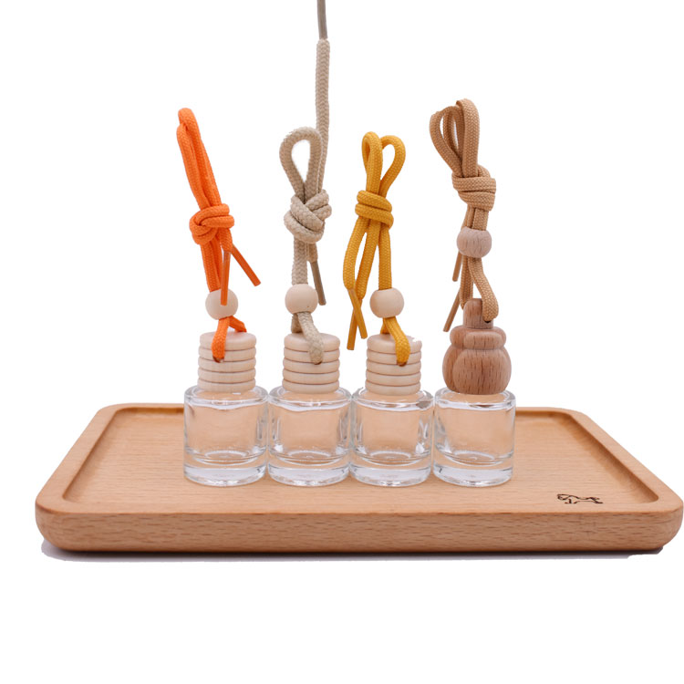 hot sale 8ml empty glass bottles car air freshener hanging car perfume bottles with wooden cap and ring