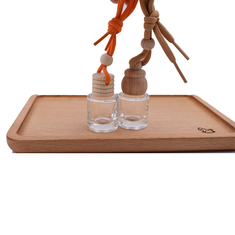 hot sale 8ml empty glass bottles car air freshener hanging car perfume bottles with wooden cap and ring