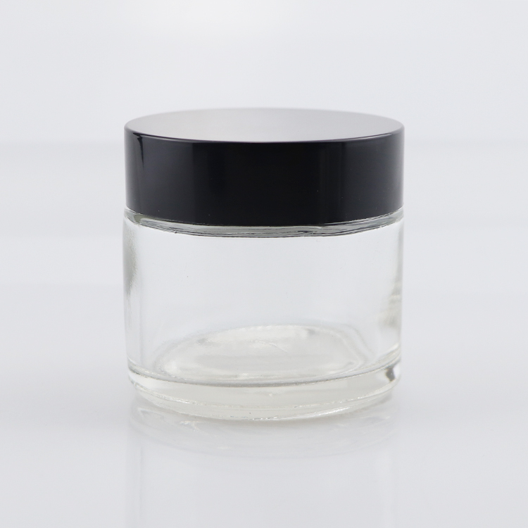 hot sale Cosmetic cream jars 5g 10g 15g 20g 30g 50g 100g 1oz 2oz amber clear glass jar with gold silver black cap