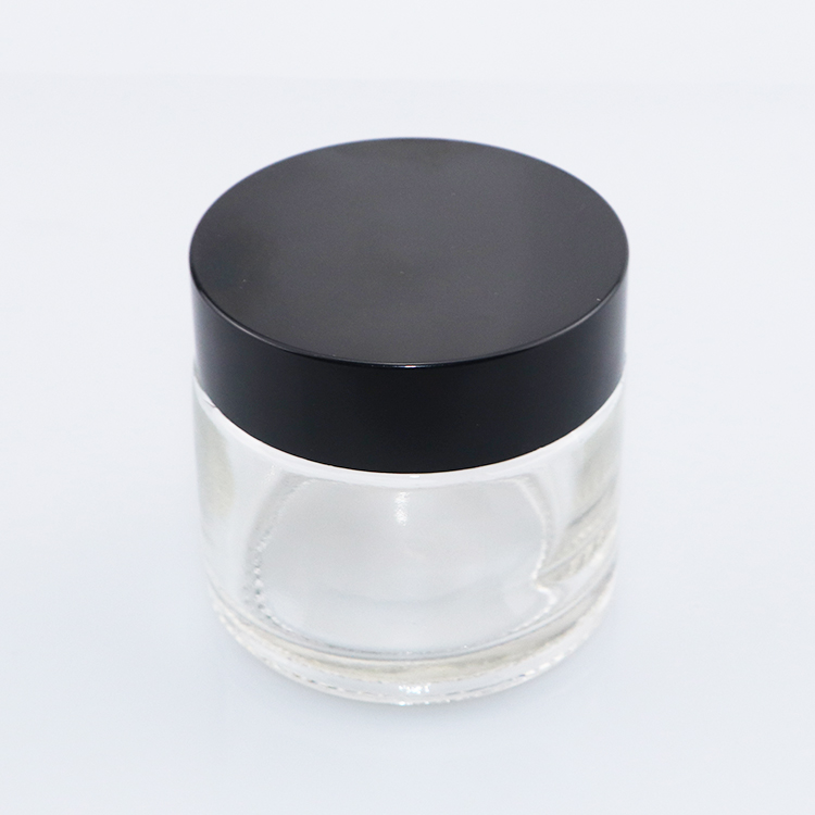 hot sale Cosmetic cream jars 5g 10g 15g 20g 30g 50g 100g 1oz 2oz amber clear glass jar with gold silver black cap