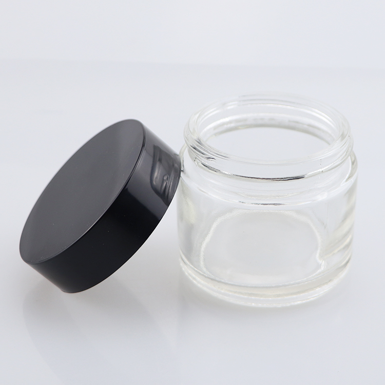 hot sale Cosmetic cream jars 5g 10g 15g 20g 30g 50g 100g 1oz 2oz amber clear glass jar with gold silver black cap