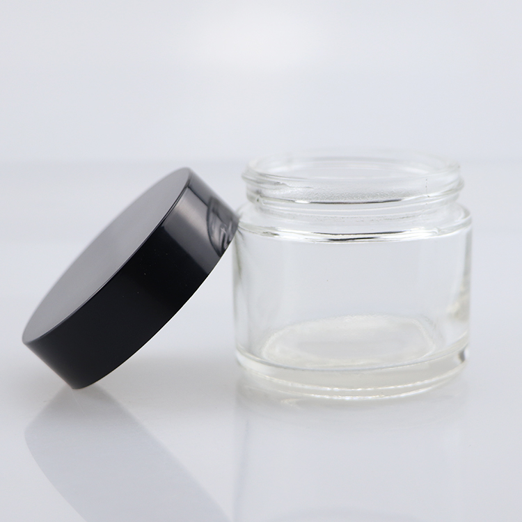 hot sale Cosmetic cream jars 5g 10g 15g 20g 30g 50g 100g 1oz 2oz amber clear glass jar with gold silver black cap