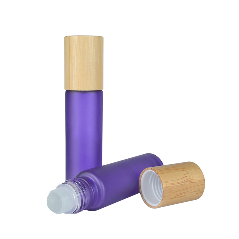 hot sale Perfume Essential oil 10ml pink amber frosted black clear bamboo roller bottle glass roller bottle with bamboo cap