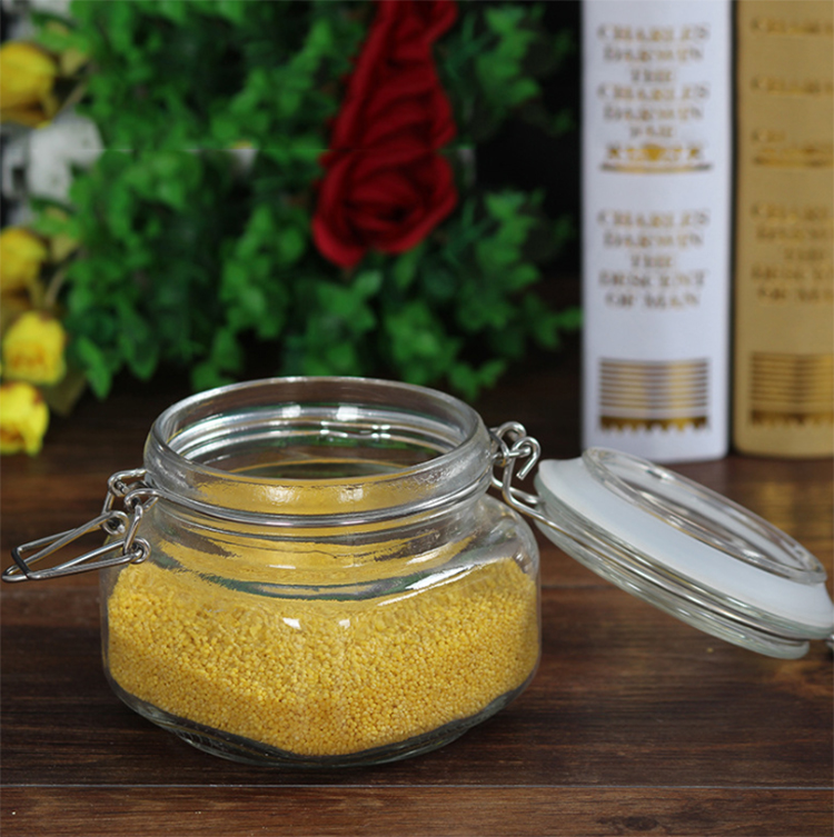 hot sale airtight glass salad dressing jar storage bottles with clip top