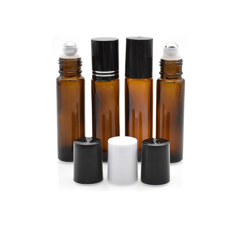 hot sale amber 10 ml roll on bottles with metal glass roller ball plastic screw cap for essential oil perfume cosmetic