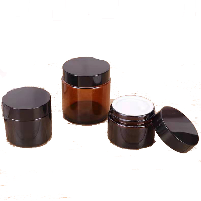 hot sale amber clear body cream use bamboo glass jars for cosmetics