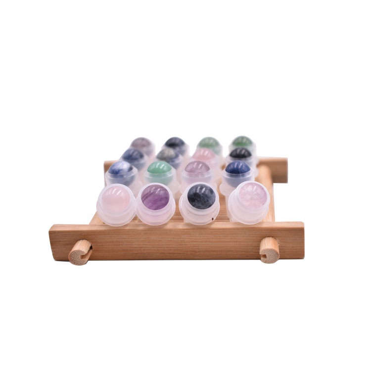 hot sale beautiful round gemstone and jade glass perfume / oil  bottle roller