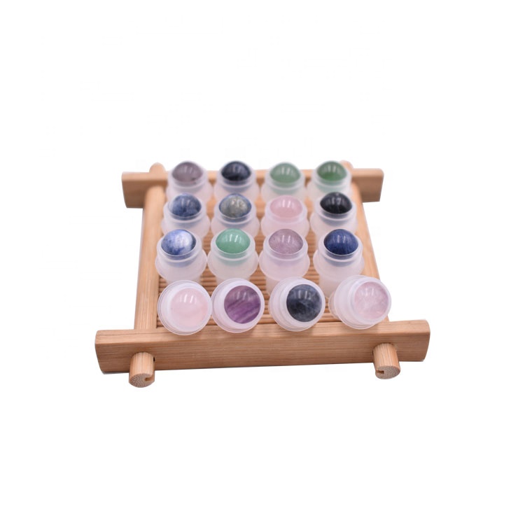 hot sale beautiful round gemstone and jade glass perfume / oil bottle roller