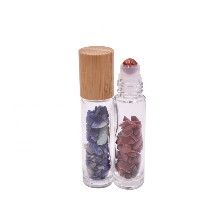 hot sale beautiful round gemstone and jade glass perfume / oil bottle roller