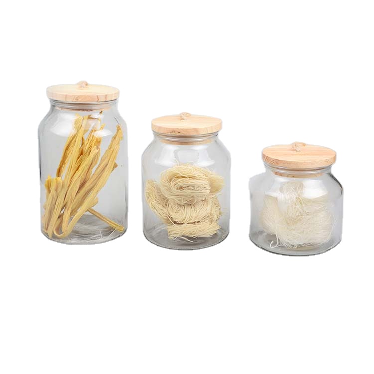 hot sale china wholesale healthy popular small airtight round glass spice jar set with wood lid and wood spoon