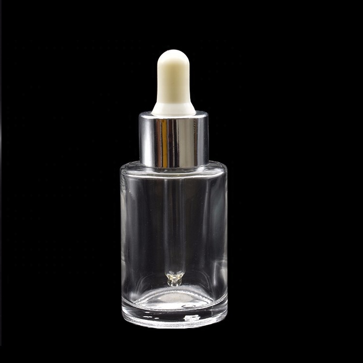 hot sale clear matt cosmetic dropper bottle 30ml flat shoulder glass dropper bottle with packing box for essential oil