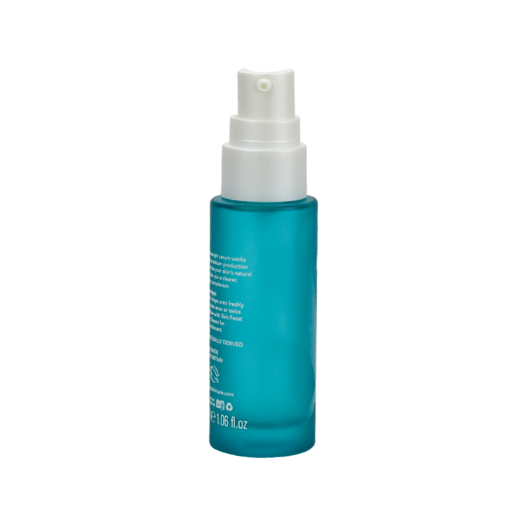 hot sale cosmetic packaging fancy flat shoulder frosted lake blue cylinder lotion bottle glass with clear cap