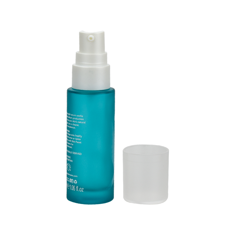 hot sale cosmetic packaging fancy flat shoulder frosted lake blue cylinder lotion bottle glass with clear cap