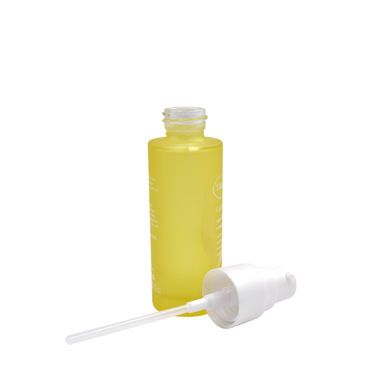 hot sale costom unique printing 30ml yellow flat shoulder bvodka body lotion pumps glass bottle with white top