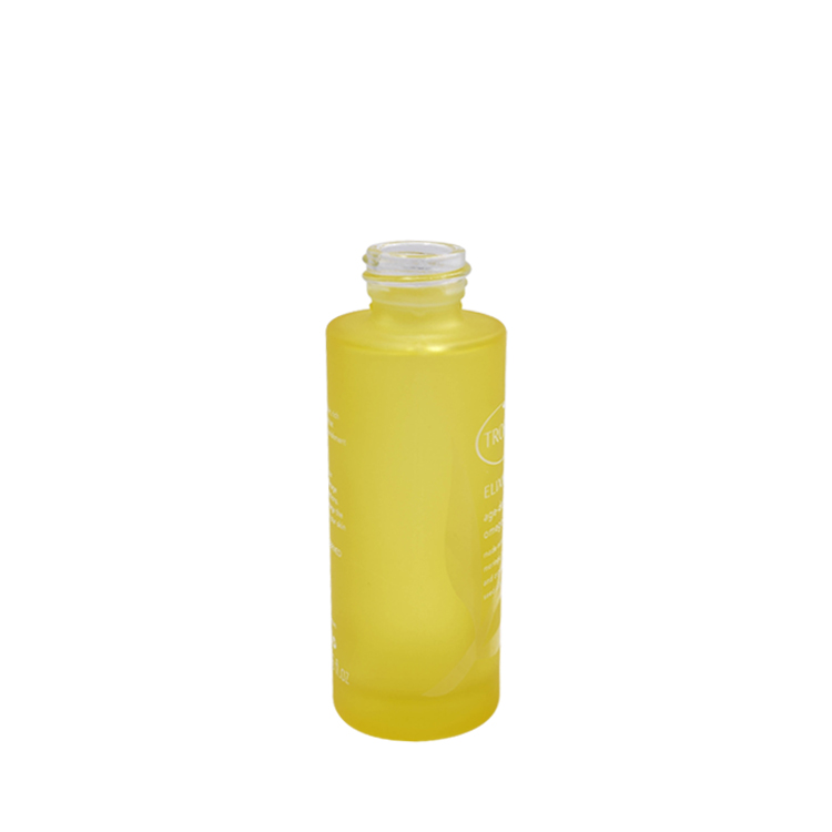 hot sale costom unique printing 30ml yellow flat shoulder bvodka body lotion pumps glass bottle with white top