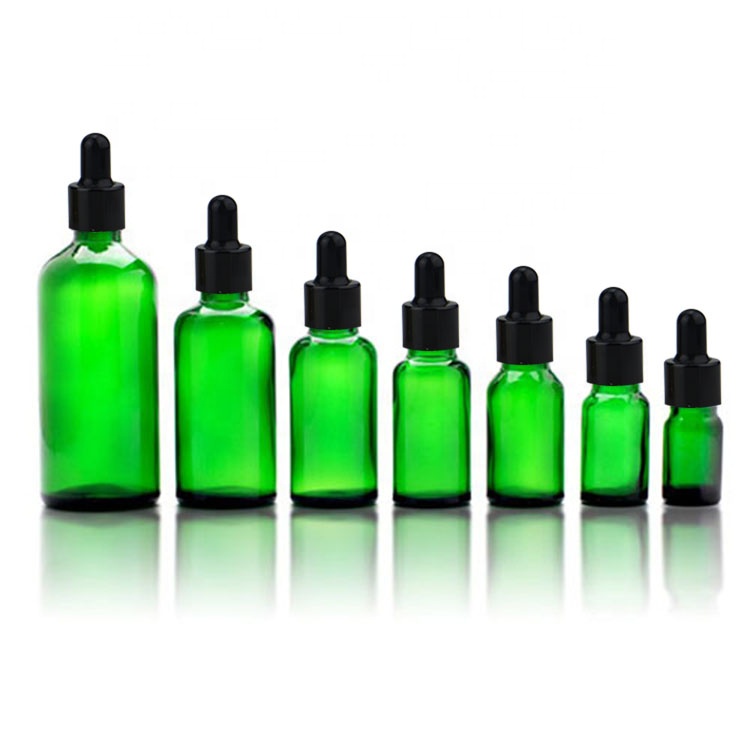 hot sale empty 10ml 20ml 30ml 60ml aluminium cap glass bottle massage oil bottle black screw cap with dropper