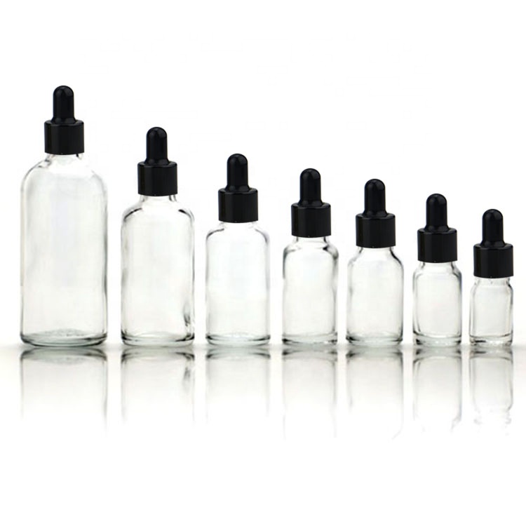 hot sale empty 10ml 20ml 30ml 60ml aluminium cap glass bottle massage oil bottle black screw cap with dropper