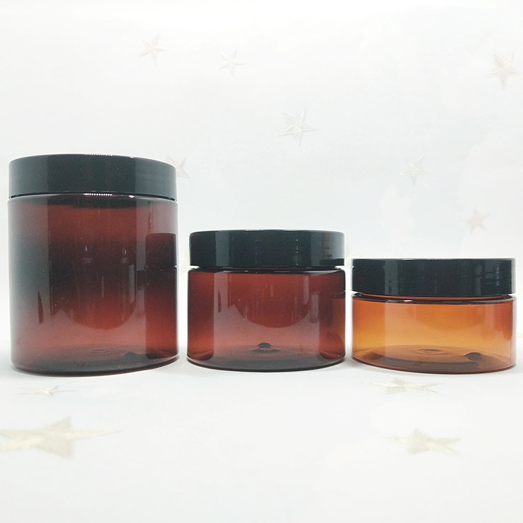 hot sale empty large cosmetic cream hair gel food container amber plastic jar with black screw lid