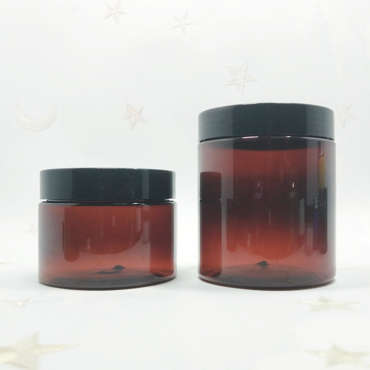 hot sale empty large cosmetic cream hair gel food container amber plastic jar with black screw lid