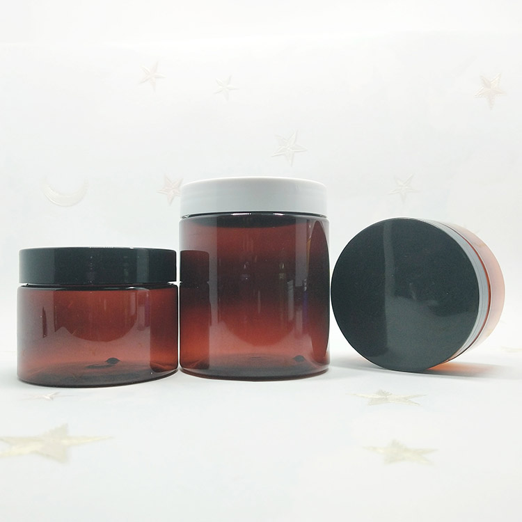 hot sale empty large cosmetic cream hair gel food container amber plastic jar with black screw lid