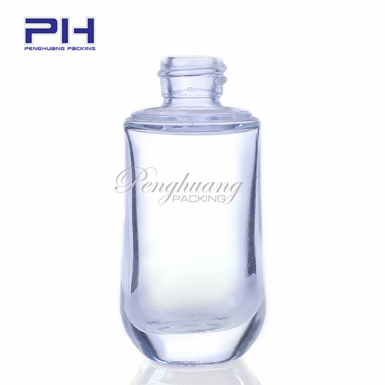 hot sale empty pill shape 30ml makeup liquid foundation glass bottle with black pump and cap