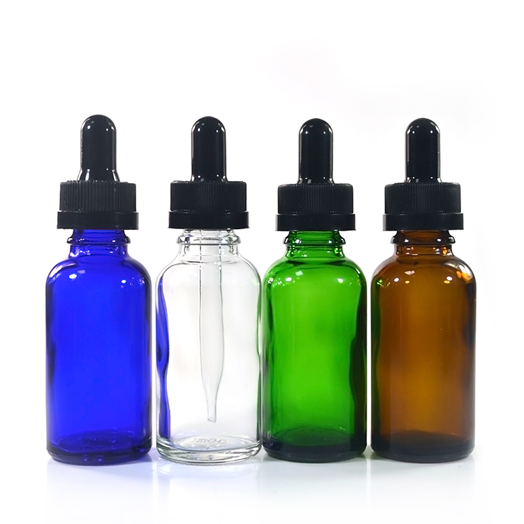 hot sale essential oil 10ml 15ml 20ml 30ml 50ml 100ml clear amber green blue glass dropper bottle with aluminum childproof lid