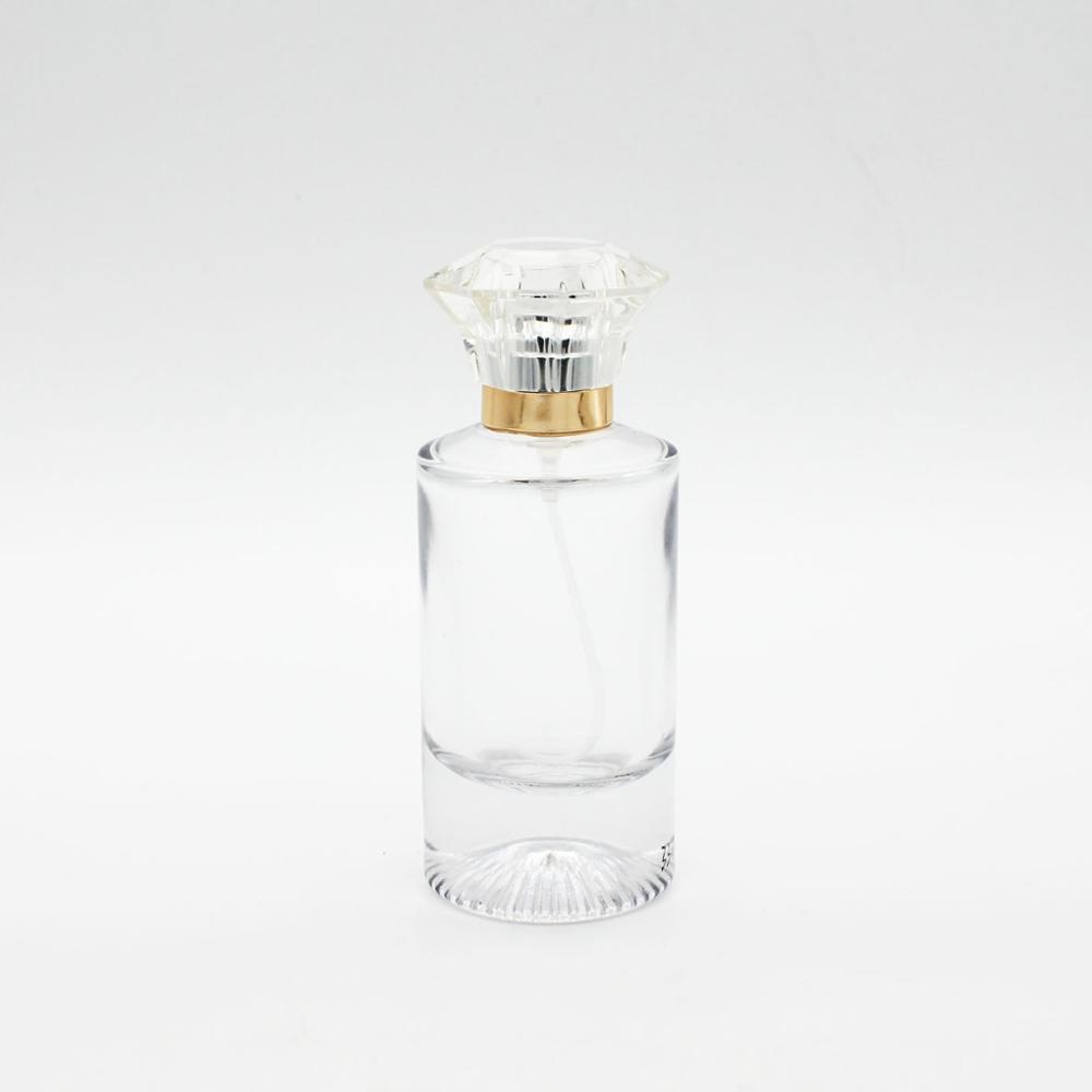 hot sale fancy think bottom cylinder round empty 50ml perfume glass bottle