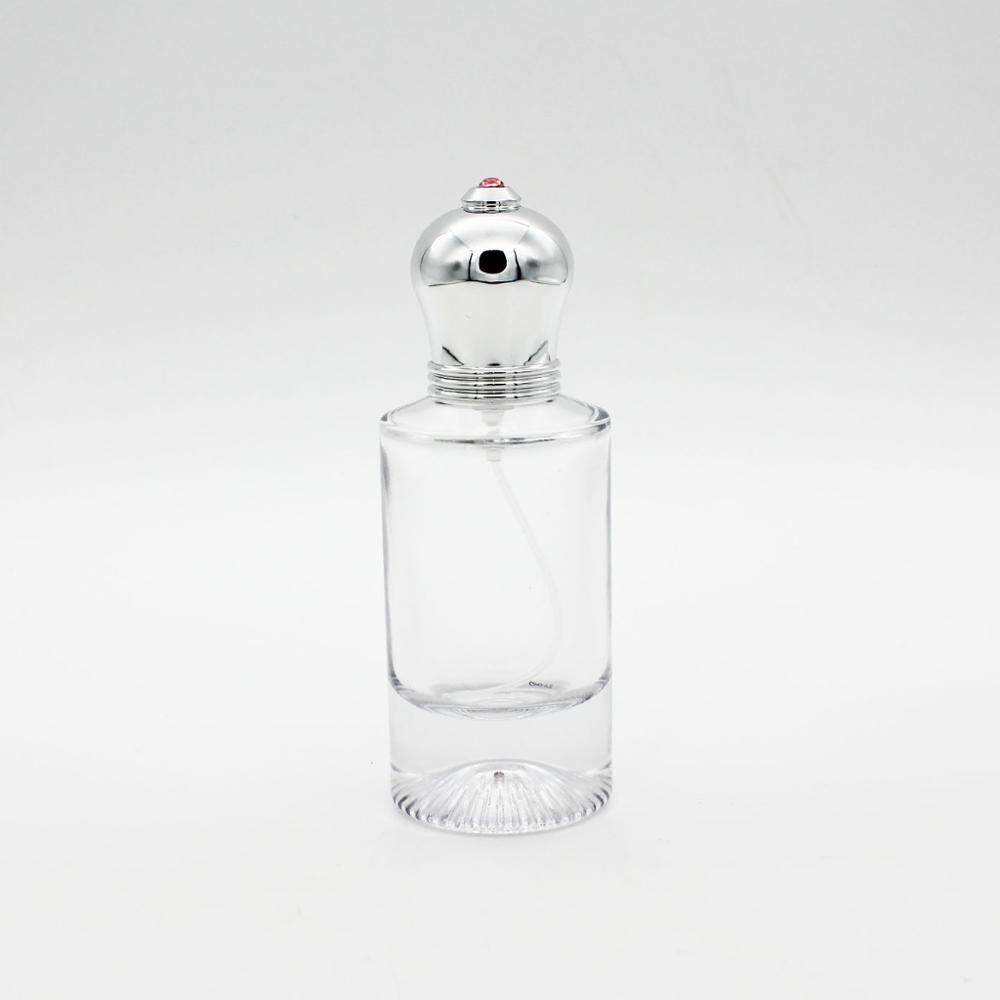 hot sale fancy think bottom cylinder round empty 50ml perfume glass bottle