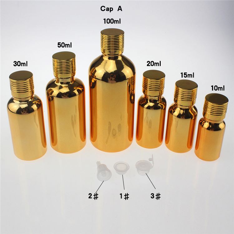 hot sale gold 50ml essential oil glass bottle with gold cap, high-grade 50 ml glass essential oil bottles suppliers