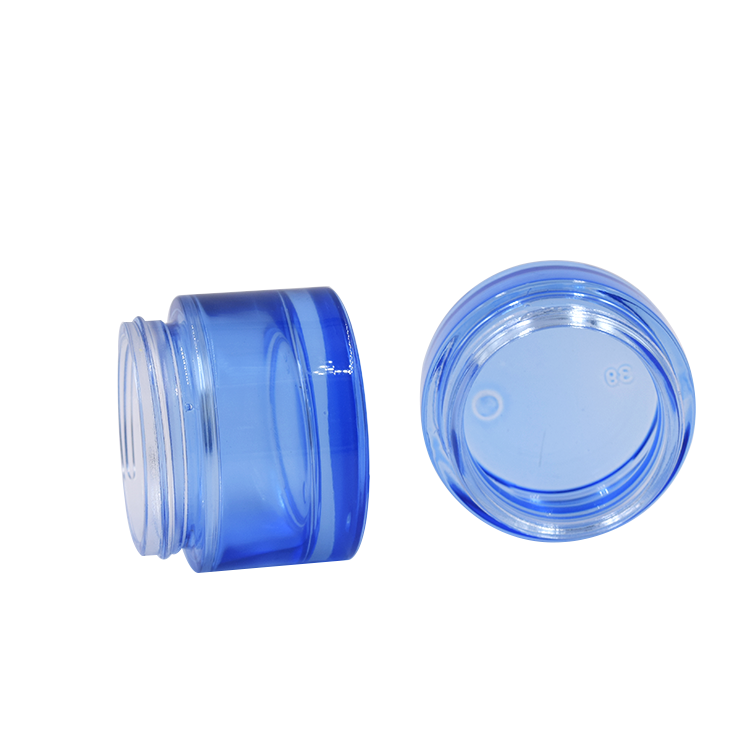 hot sale good quality beauty products 20g 30g 50g flat shoulder blue face eye cream glass jar with water transfer printing lid