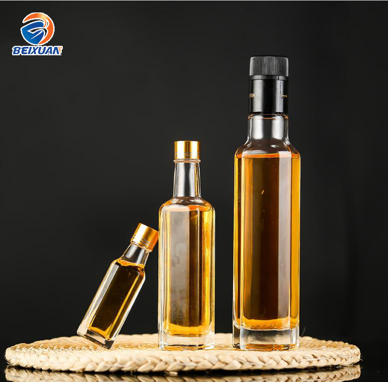 hot sale high-grade 50ml 100ml 250ml  square clear  glass cooking oil sauce wine olive oil empty bottle