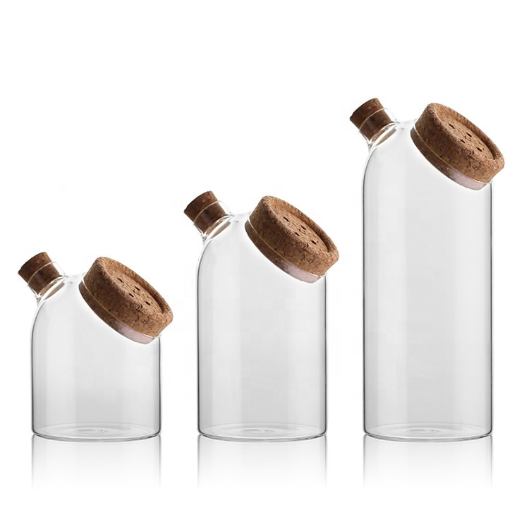hot sale home high borosilicate glass storage jar with cork lid with holes