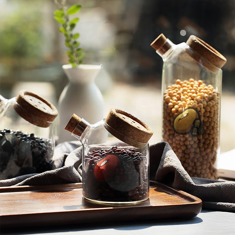 hot sale home high borosilicate glass storage jar with cork lid with holes