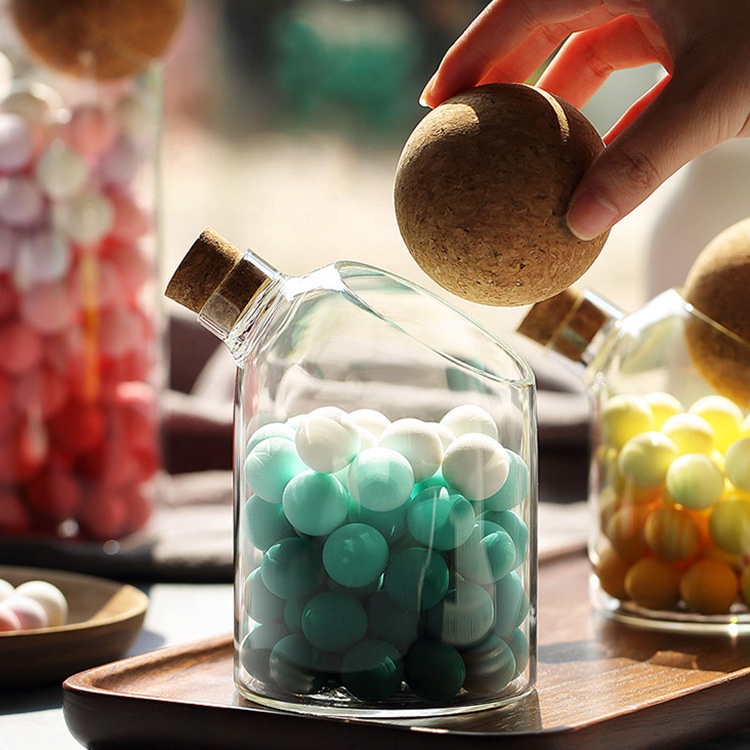 hot sale home high borosilicate glass storage jar with cork lid with holes